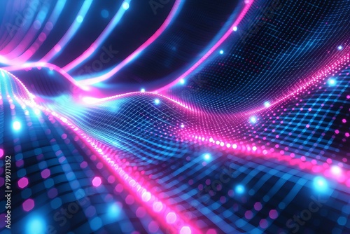 Blue and pink glowing particle wave background