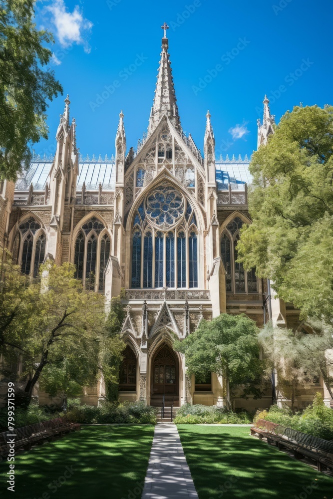 Fototapeta premium The beautiful facade of a Gothic Revival church