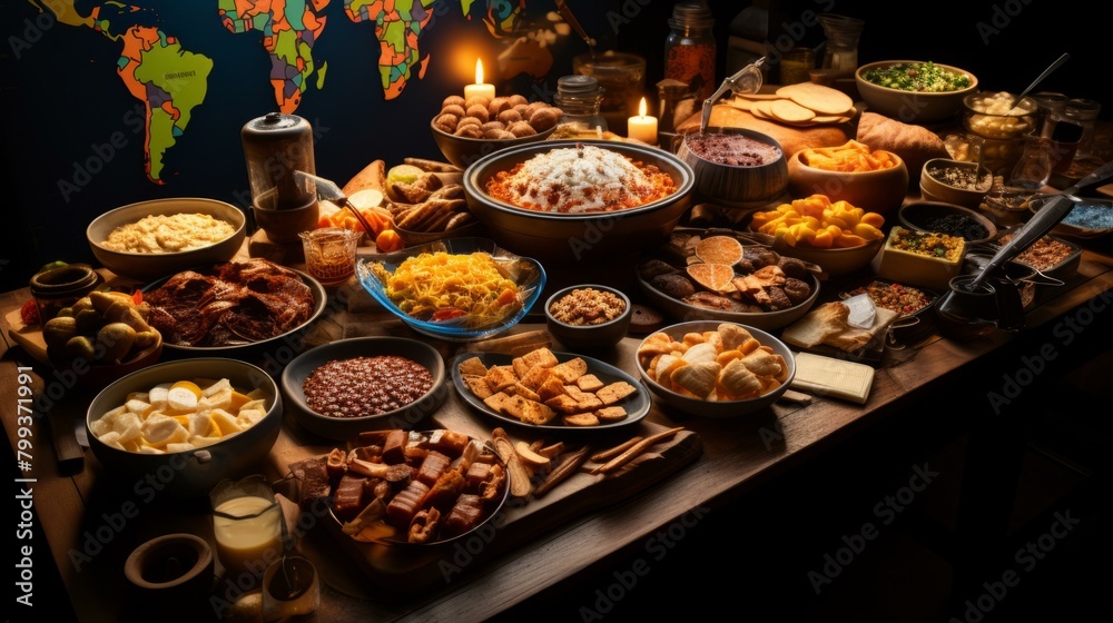 A table full of food from different cultures