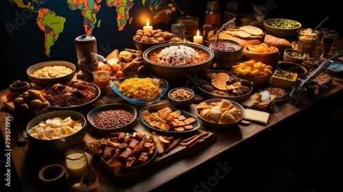 A table full of food from different cultures