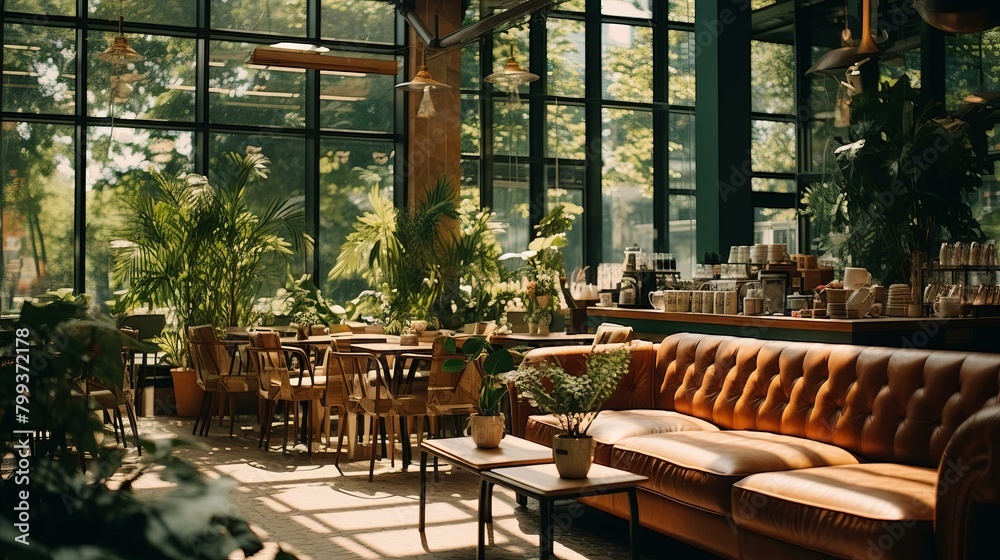 Naklejka premium Indoor plants in a cafe