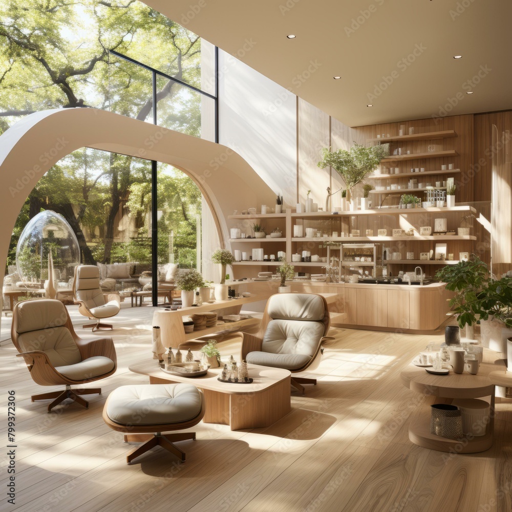 Fototapeta premium Bright and Airy Modern Living Space with Large Windows