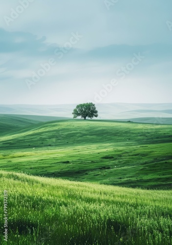 Lonely Tree on a Green Hill