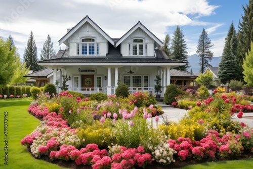 A beautiful house with a colorful garden
