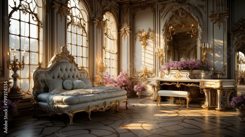 Ornate bedroom with pink flowers