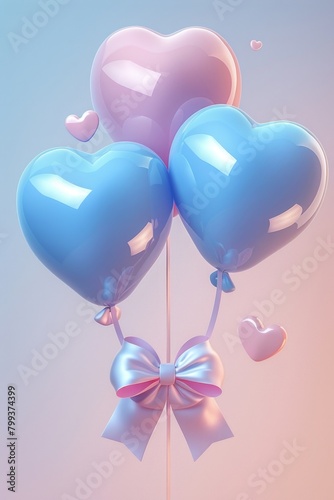 A cluster of glossy, pastel heart-shaped balloons with elegant bows, evoking feelings of romance and celebration. Ideal for festive occasions or expressing love and affection.