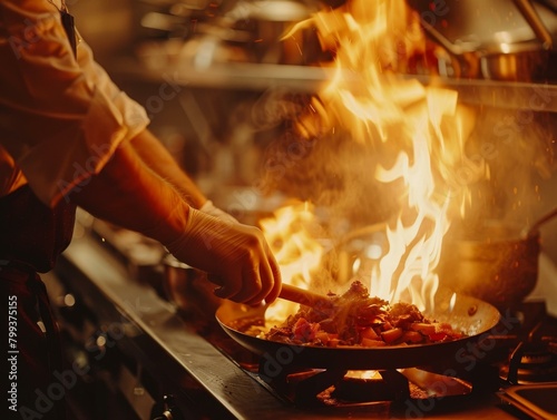 Stir-frying in a flaming hot wok