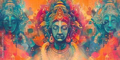 A colorful painting of the Hindu god Vishnu photo