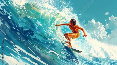 Man surfing on a big wave in the ocean