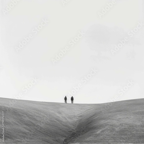 Two People Standing on a Hilltop Overlooking a Vast Expanse