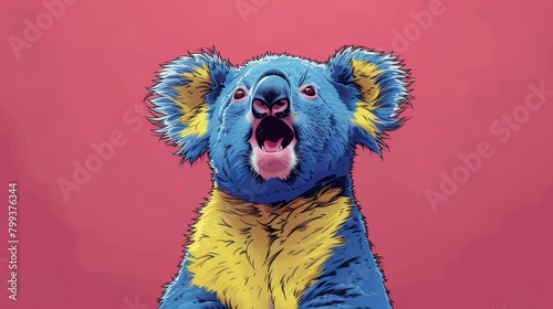  A digital painting of a koala with an expansive mouth against a pink background