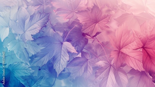Pastel Hued Leaves on Ethereal Gradient Background. © vannet