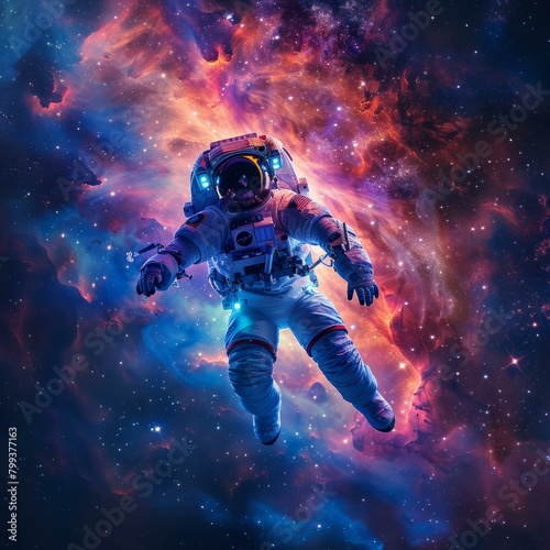 Astronaut in spacesuit floating in the outer space