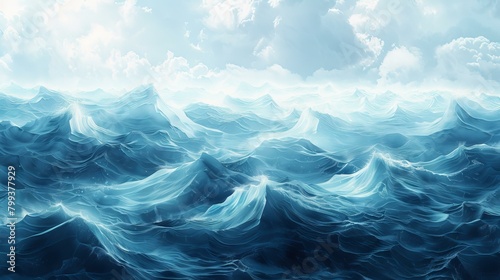 Blue and white ocean waves with a few clouds in the sky