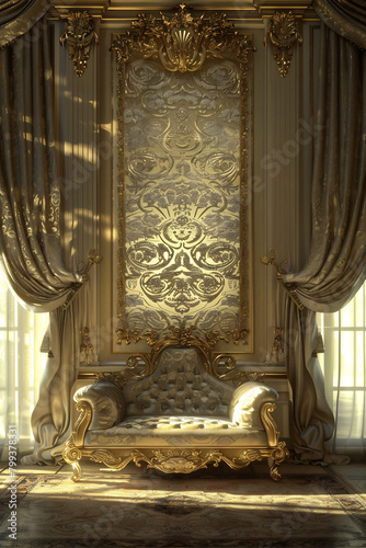 An opulent luxury background adorned with intricate gold patterns and velvet upholstery, epitomizing luxury and extravagance.