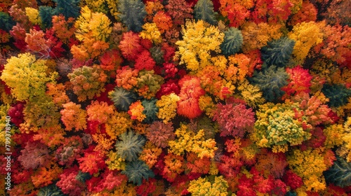 Vibrant Fall Foliage Overhead: Lush Autumn Forest Landscape