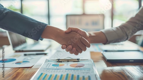 Executives Shaking Hands: Business Deal Confirmation in Boardroom