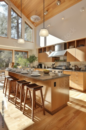 Kitchen island with seating and a view © Adobe Contributor