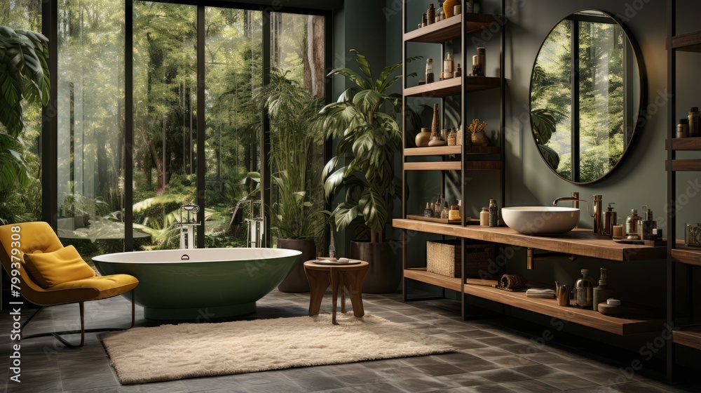 Bathroom with a view of the forest Bathroom with a view of the forest