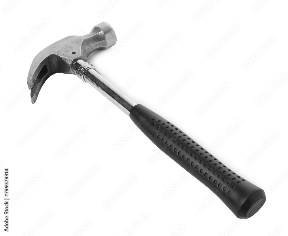 New hammer with rubber handle isolated on white New hammer with rubber handle isolated on white