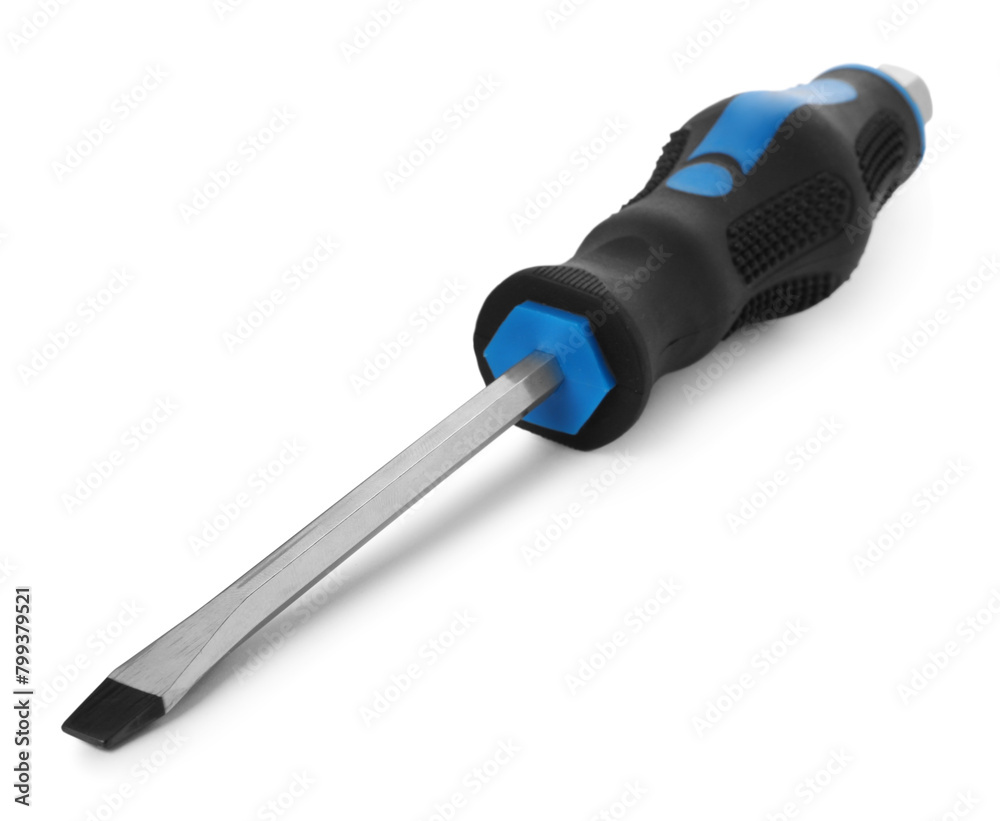 One screwdriver with color handle isolated on white One screwdriver with color handle isolated on white