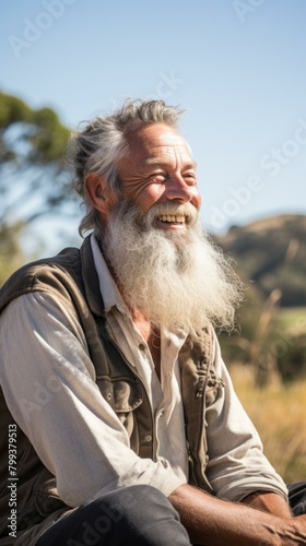 Portrait of a smiling old man with a long white beard