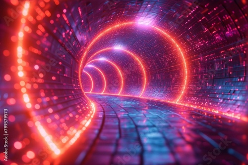 Stunning Futuristic Sci-Fi Tunnel With Glowing Neon Lights