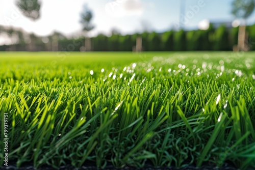Close-up of green artificial grass texture background photo