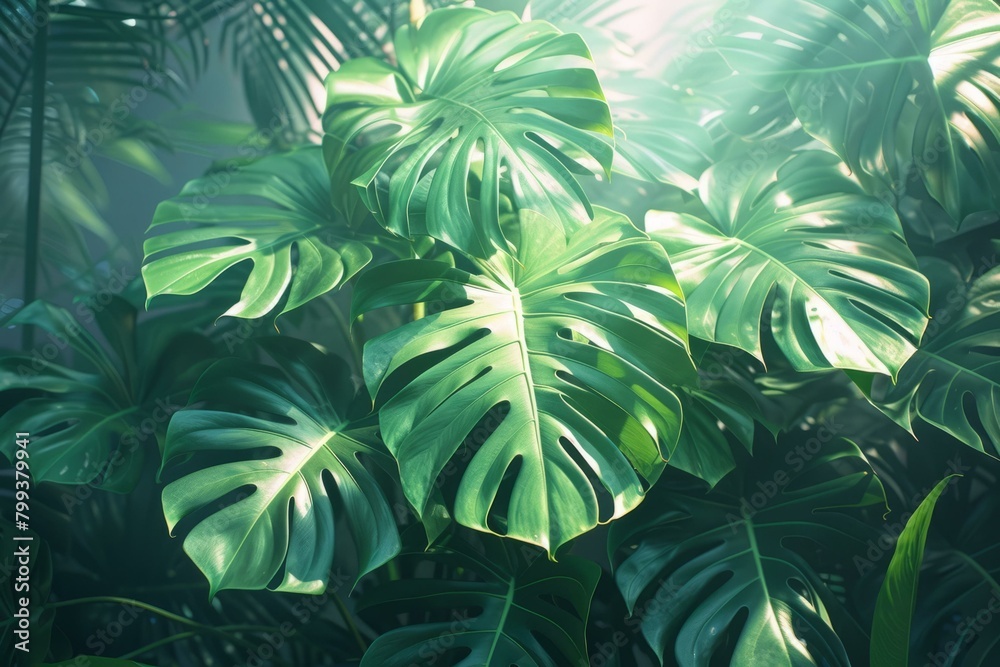 Close-up of lush green leaves of a tropical plant Close-up of lush green leaves of a tropical plant