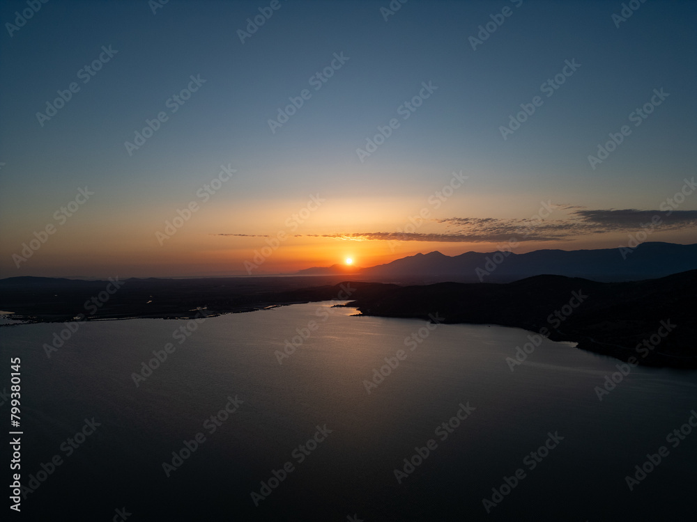 Drone View of Lake Bafa with Spectacular Sunset - Turkey.
