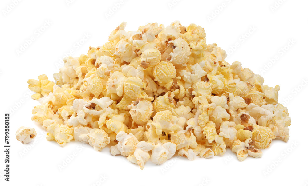 Pile of tasty fresh popcorn isolated on white Pile of tasty fresh popcorn isolated on white