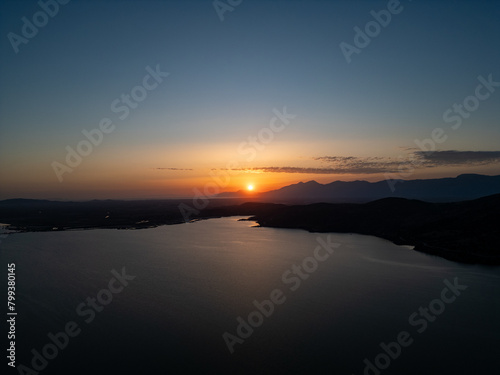 Drone View of Lake Bafa with Spectacular Sunset - Turkey. © klenger
