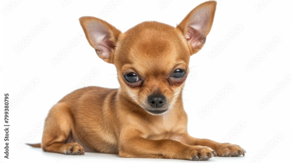 A Chihuahua puppy with big eyes looking at the camera