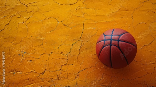 A basketball ball on a yellow wall with orange paint, AI © starush