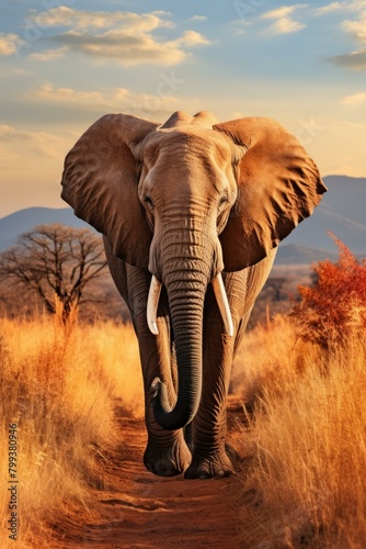 Majestic African Elephant walking in the savanna © Adobe Contributor