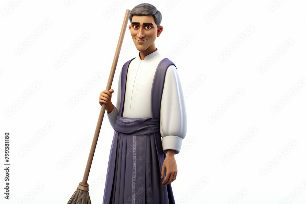 A sweeper holding a broom A sweeper holding a broom