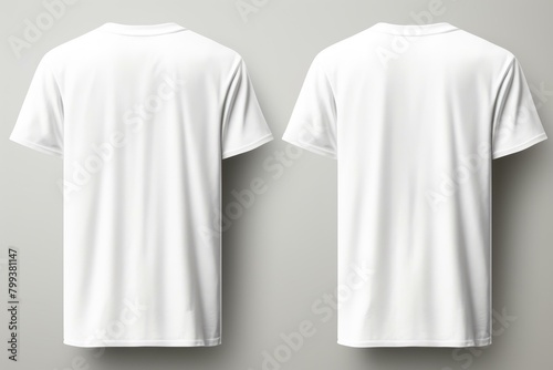 Two white T-shirts on a gray background