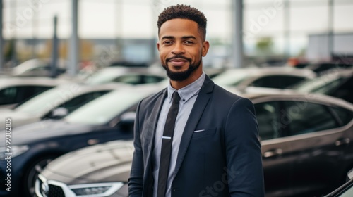 Portrait of a young African-American businessman standing in a car dealership © Adobe Contributor