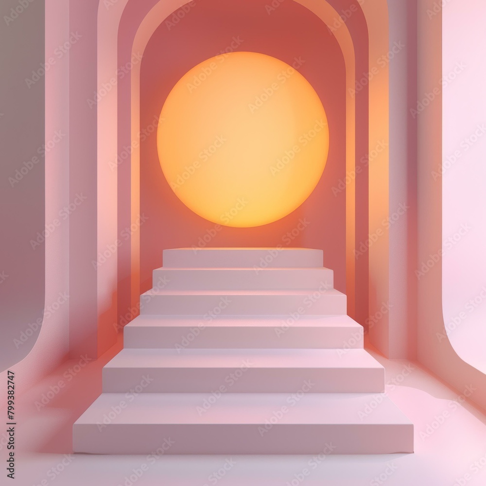 Pink podium and sphere in a pink arched room Pink podium and sphere in a pink arched room