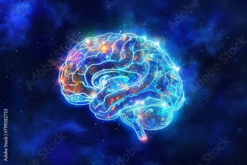 Brain illustration with stars and space
