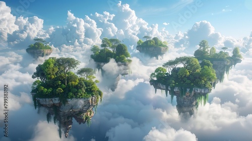 Surreal floating islands in the sky. Travel concept. Generative ai © Andrii