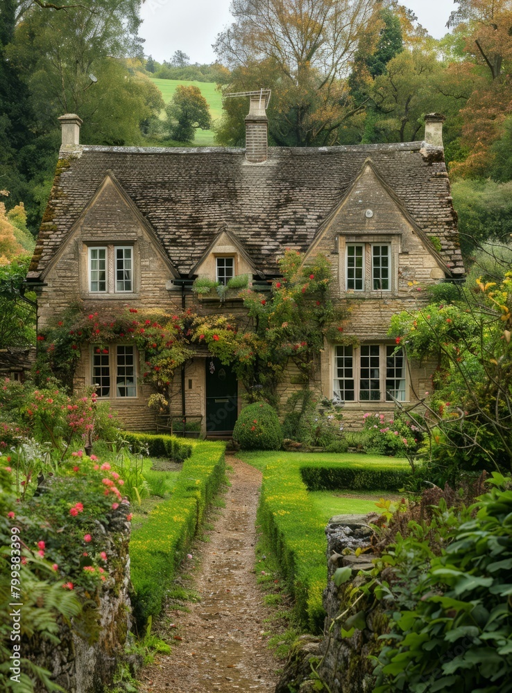 Charming English Countryside Cottage with Colorful Garden