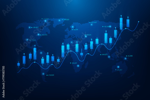 business finance and investment profit graph on map technology.chart trading stock market up on global. vector illustration fantastic design.