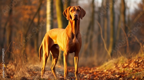 Vizsla dog standing in a field © Adobe Contributor