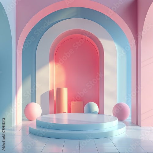 Wallpaper Mural pastel color 3d rendering background with podium and balls Torontodigital.ca
