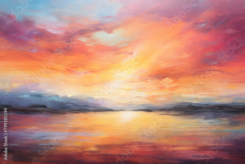 Endless Sunset Serenity, abstract landscape art, painting background, wallpaper, generative ai