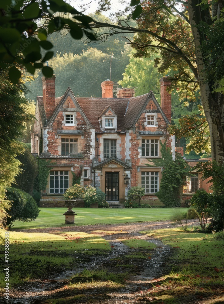 A beautiful English country house surrounded by trees