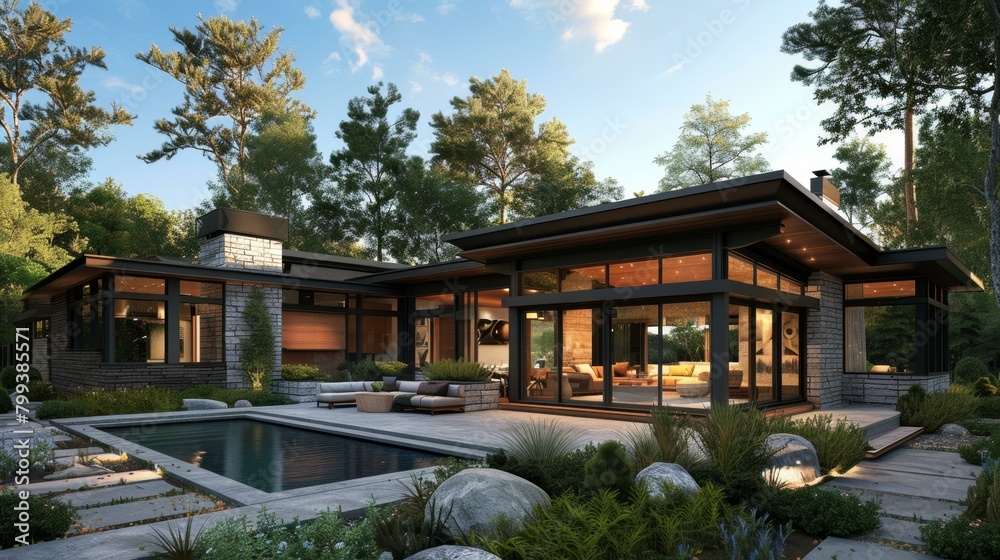 Modern House Exterior Design With Pool And Trees