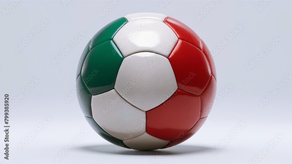 Soccer ball in the colors of the Italian flag, green, white, red colors. isolated on white background, European Championship 2024