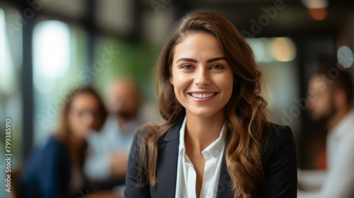 Portrait of a smiling young businesswoman in a suit photo